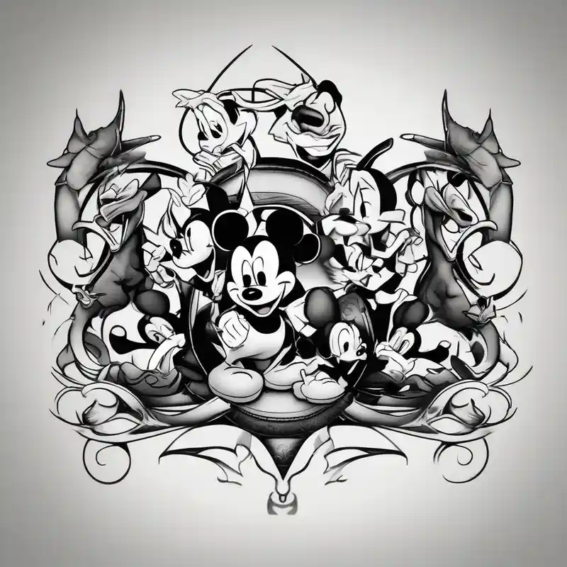 Disney charter aniamls sleeve tattoo floral sleeve tattoo – Noir et blanc, Couleurs vives